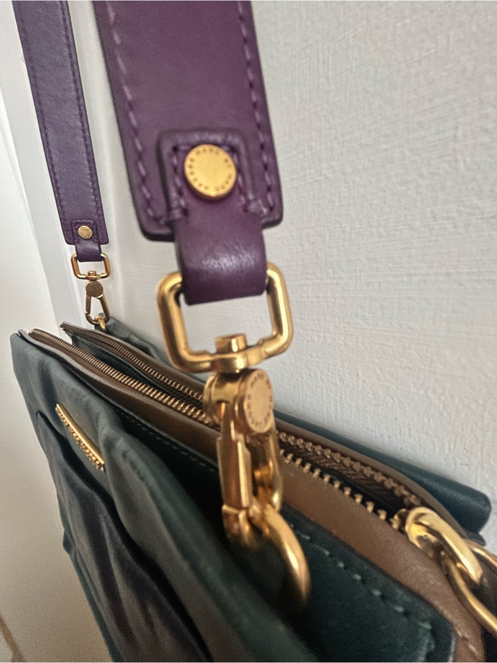 Marc by Marc Jacobs Colorblock Leather Crossbody Bag Teal Navy Purple - Picture 3 of 15